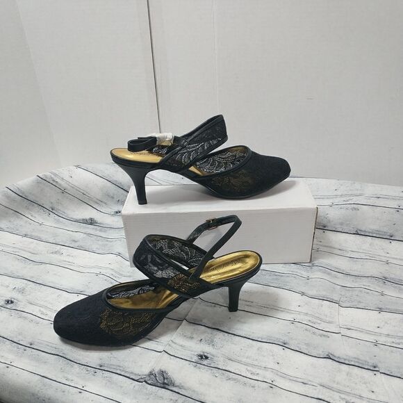 Angel Steps Womens Black Ankle Strap SZ 11W Sandle 2.5in Heel - Picture 1 of 12